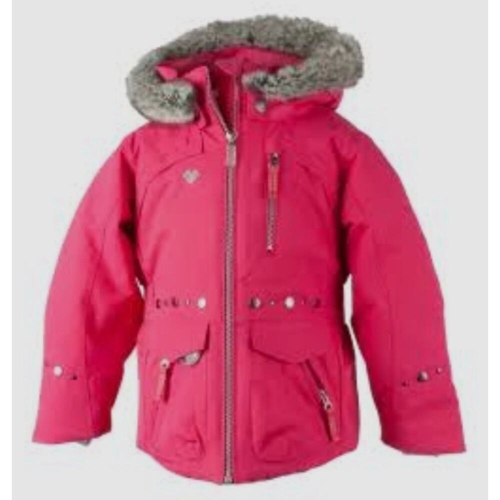 Obermeyer Girls Taiya Ski Snow Coat Jacket Aspen Smitten Pink Sz 6 Faux Fur Hood